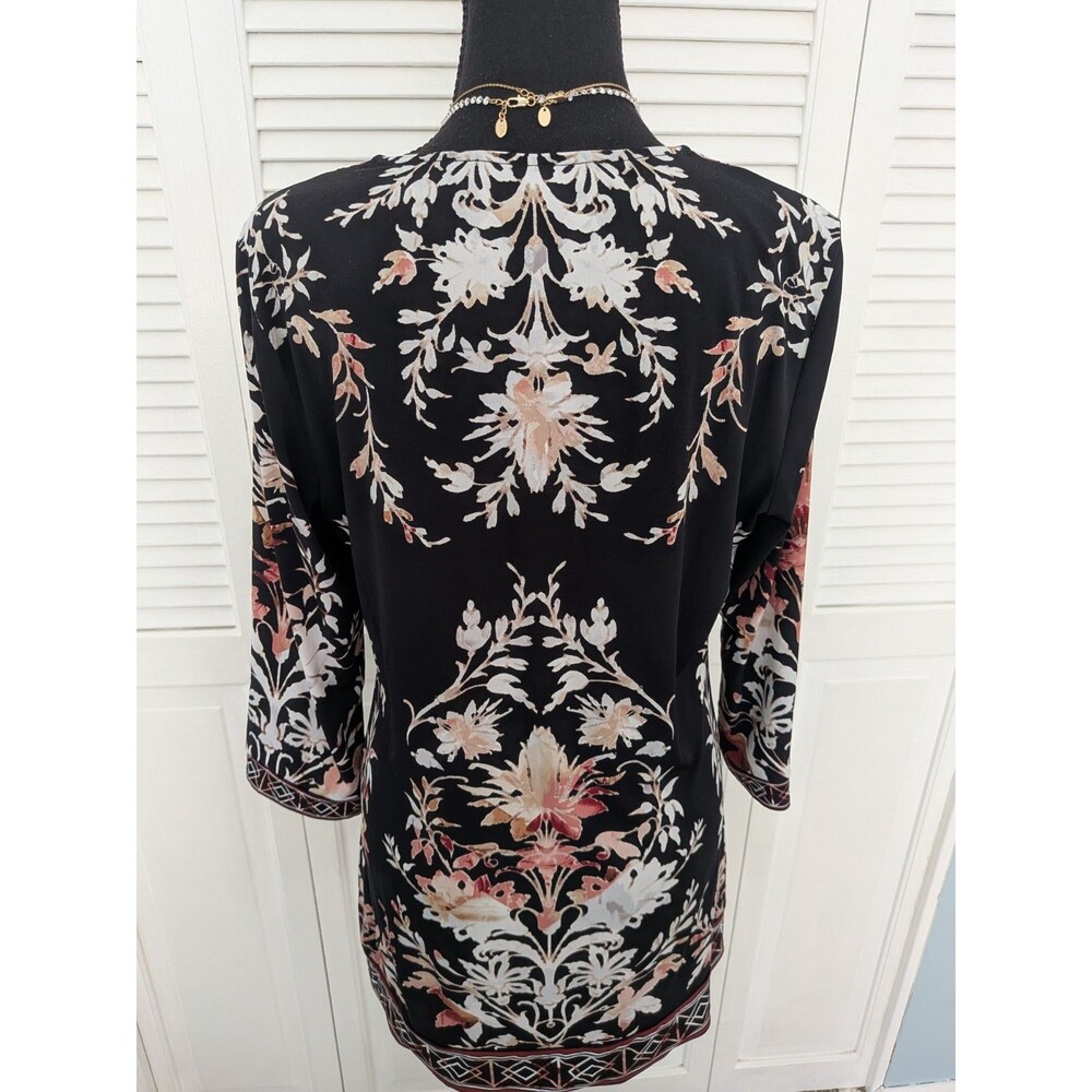 WHBM Shift Dress/Tunic Women M Multi Black 3/4 Aztec Floral Stretch Embroidery - Picture 8 of 12